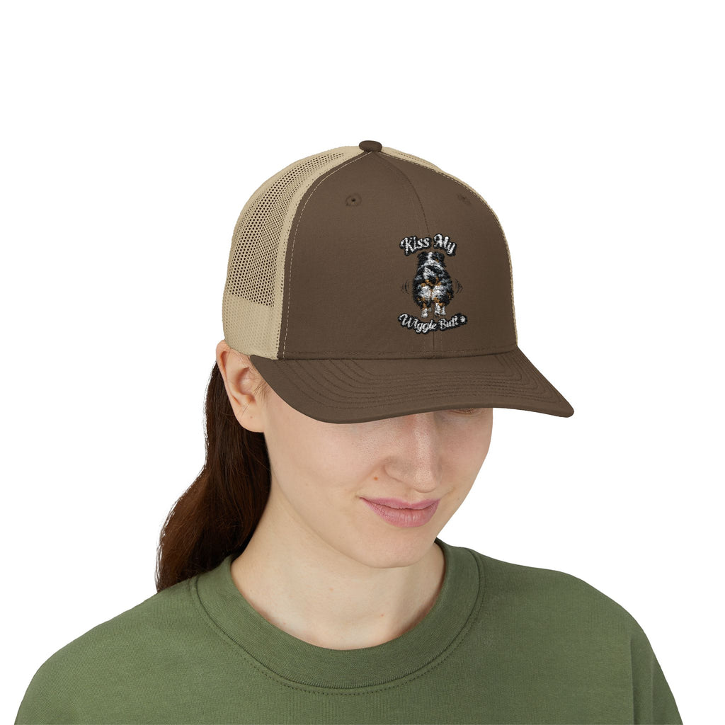 Kiss My Wiggle Butt Aussie Hat | Australian Shepherd Trucker Cap | Funny Dog Hat | Aussie Mom/Dad Gift