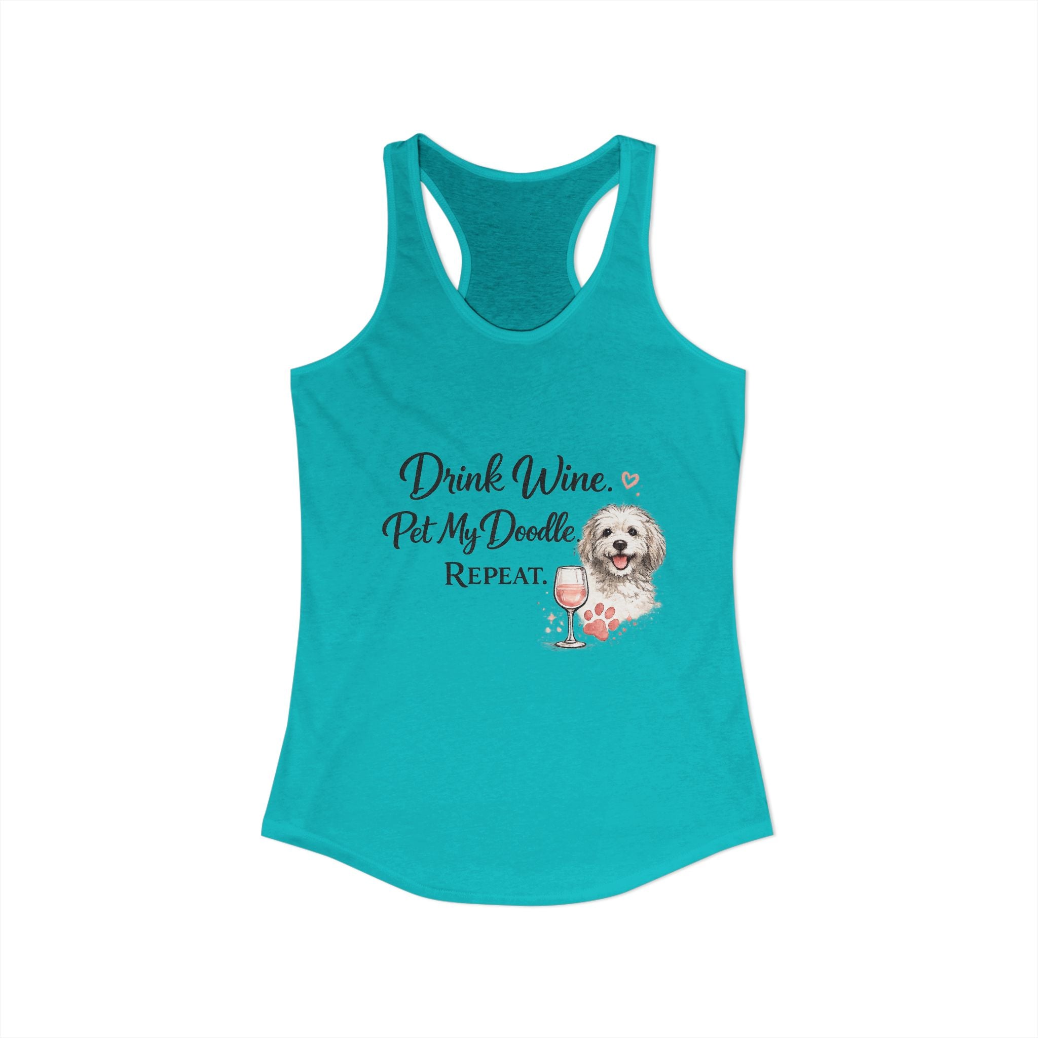 Drink Wine Pet My Doodle Repeat Tank Top – Funny Doodle Mom Shirt, Dog Lover Racerback Tank, Goldendoodle Dog Lover Gift