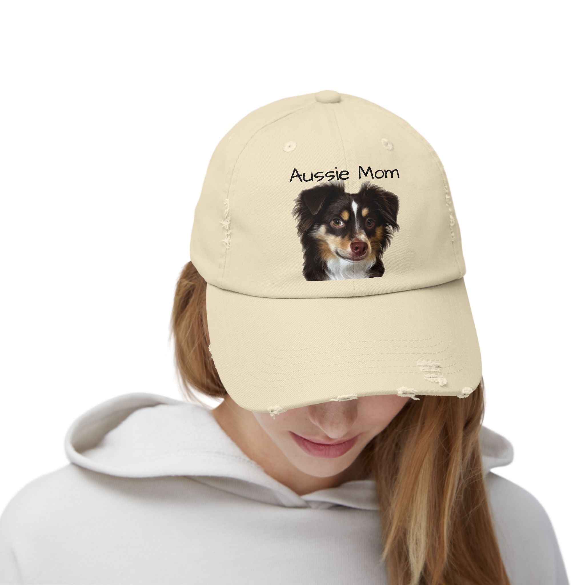 Aussie Mom Distressed Cap — Australian Shepherd Dog Mom Hat
