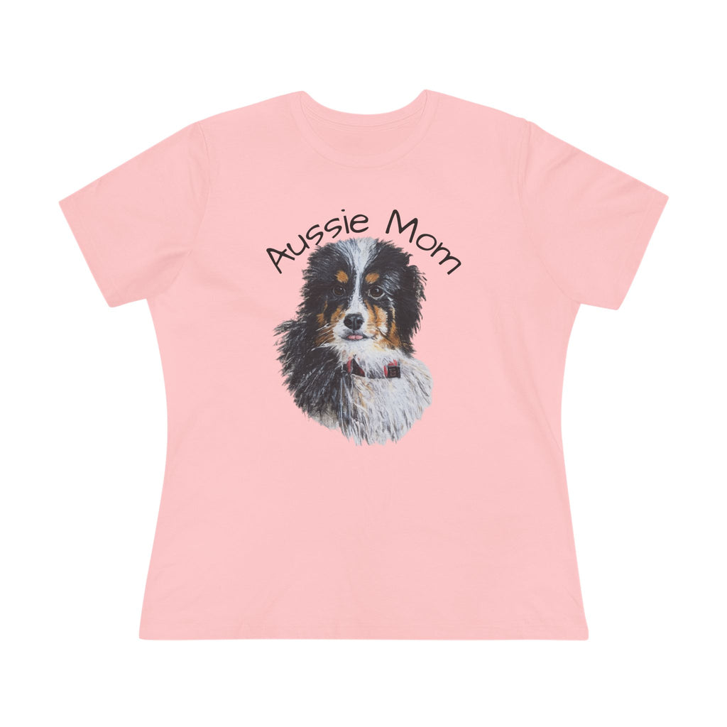 Aussie Mom Life Women's Cotton Tee — Australian Shepherd Portrait Dog Mom Shirt
