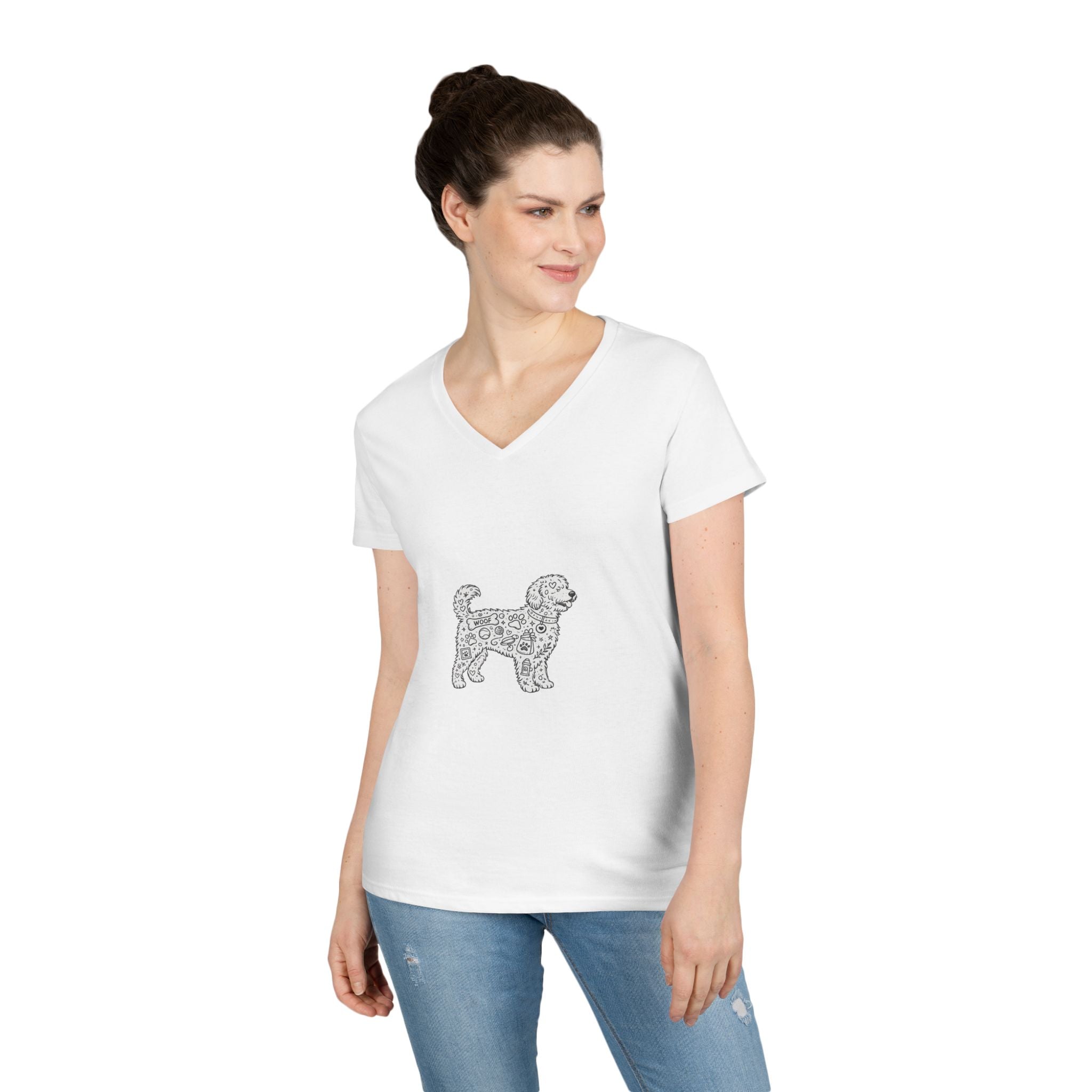 Golden  Doodle V-Neck Tee — Cute Dog Illustration T-Shirt for Women