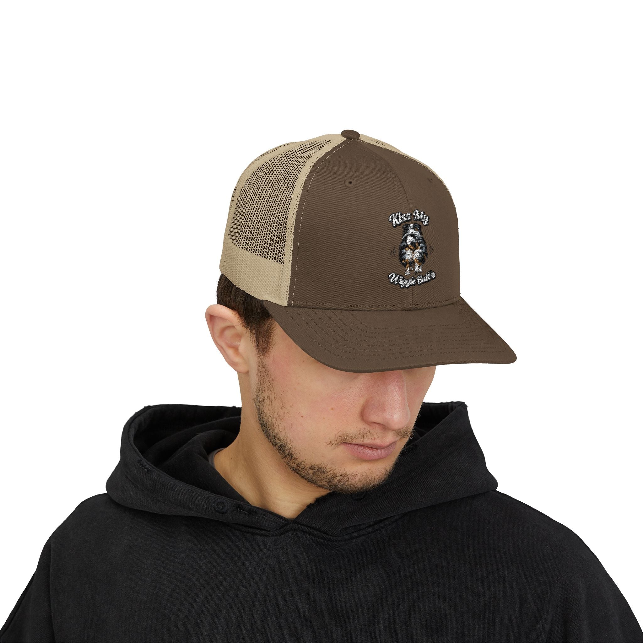 Kiss My Wiggle Butt Aussie Hat | Australian Shepherd Trucker Cap | Funny Dog Hat | Aussie Mom/Dad Gift