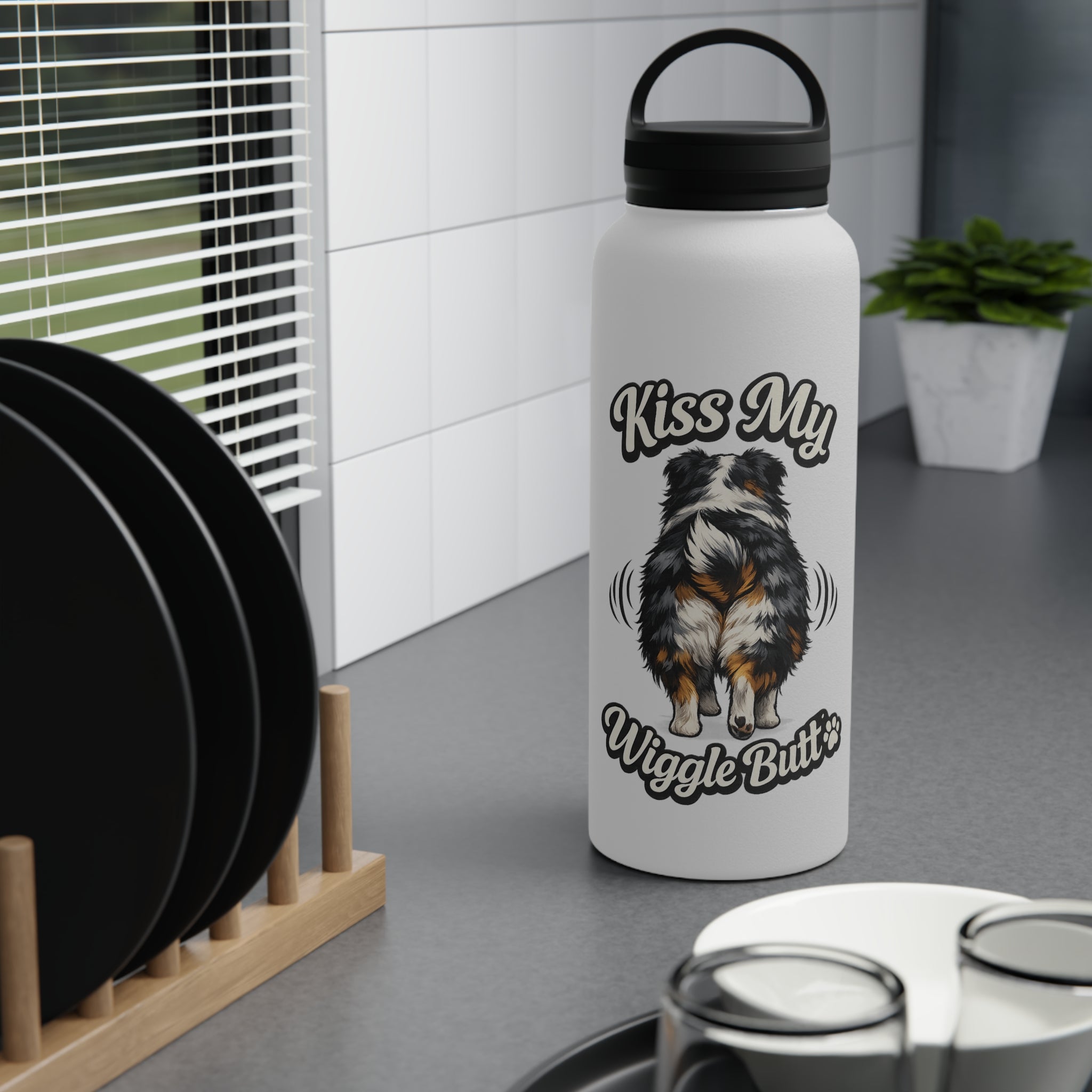 Kiss My Wiggle Butt Water Bottle | Aussie Dog Lover Gift | Australian Shepherd Funny Bottle | Dog Mom/Dad Hydration Bottle