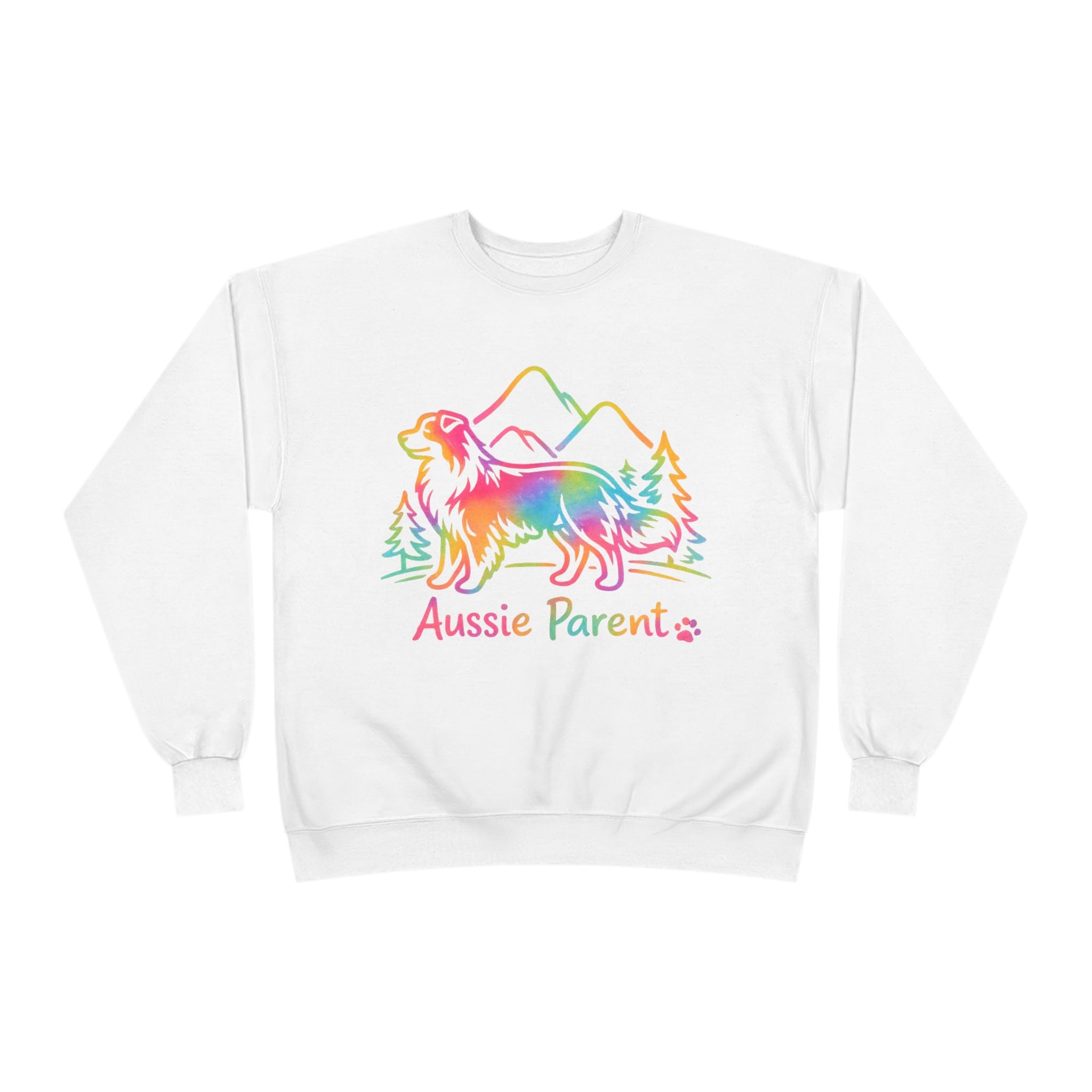 Aussie Parent Rainbow Sweatshirt – Australian Shepherd Dog Lover Crewneck, Aussie Mom Dad Gift, Colorful Dog Owner Pullover