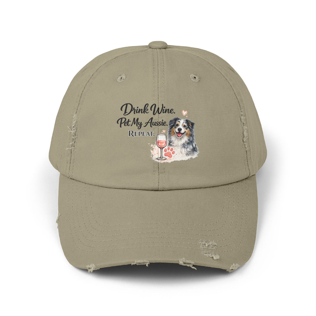Drink Wine Pet My Aussie Repeat Hat – Funny Australian Shepherd Dog Mom Cap, Aussie Lover Gift, Dog Mom Wine Lover Hat