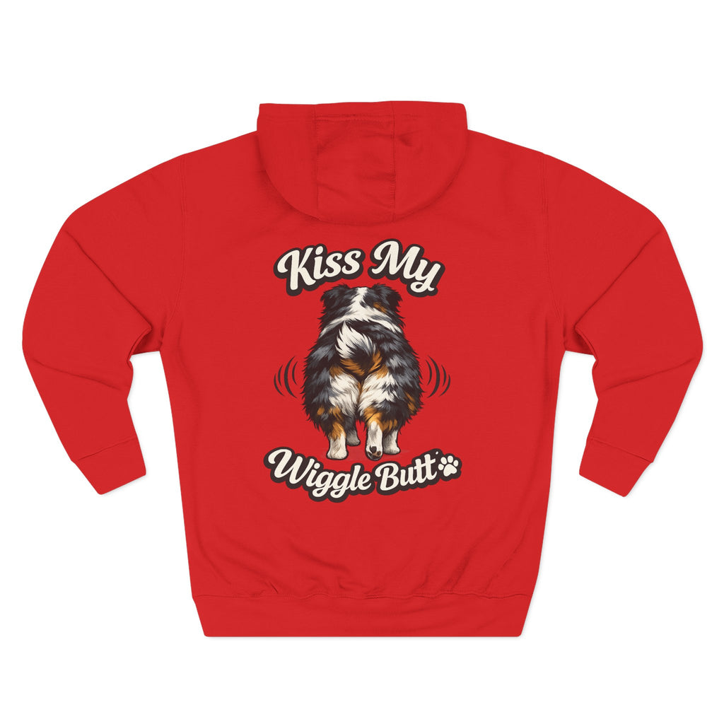 Kiss My Wiggle Butt Aussie Hoodie | Funny Australian Shepherd Sweatshirt | Dog Mom/Dad Hoodie | Aussie Lover Gift
