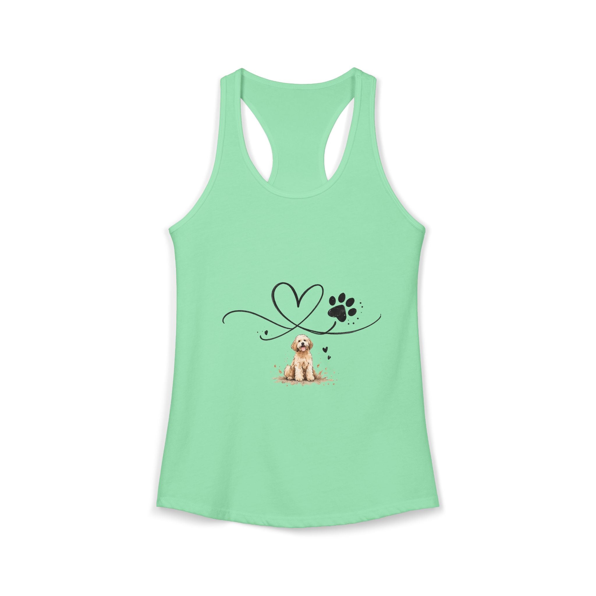 Cute Doodle Dog Mom Tank Top – Paw Print Heart Shirt, Goldendoodle Lover Gift, Racerback Tank
