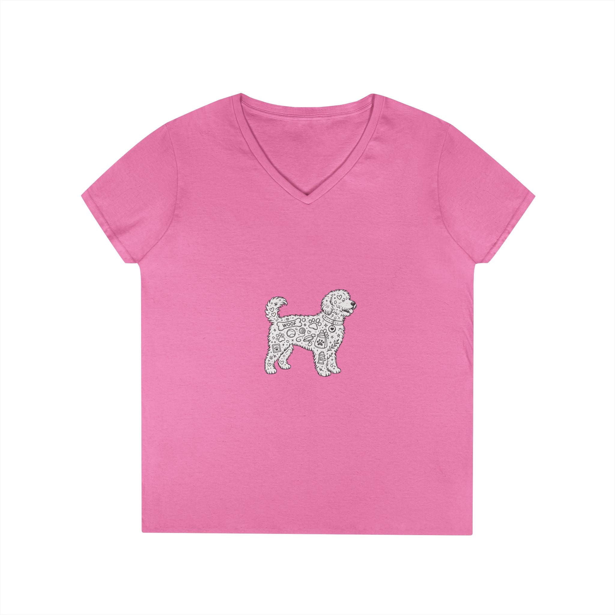 Golden  Doodle V-Neck Tee — Cute Dog Illustration T-Shirt for Women