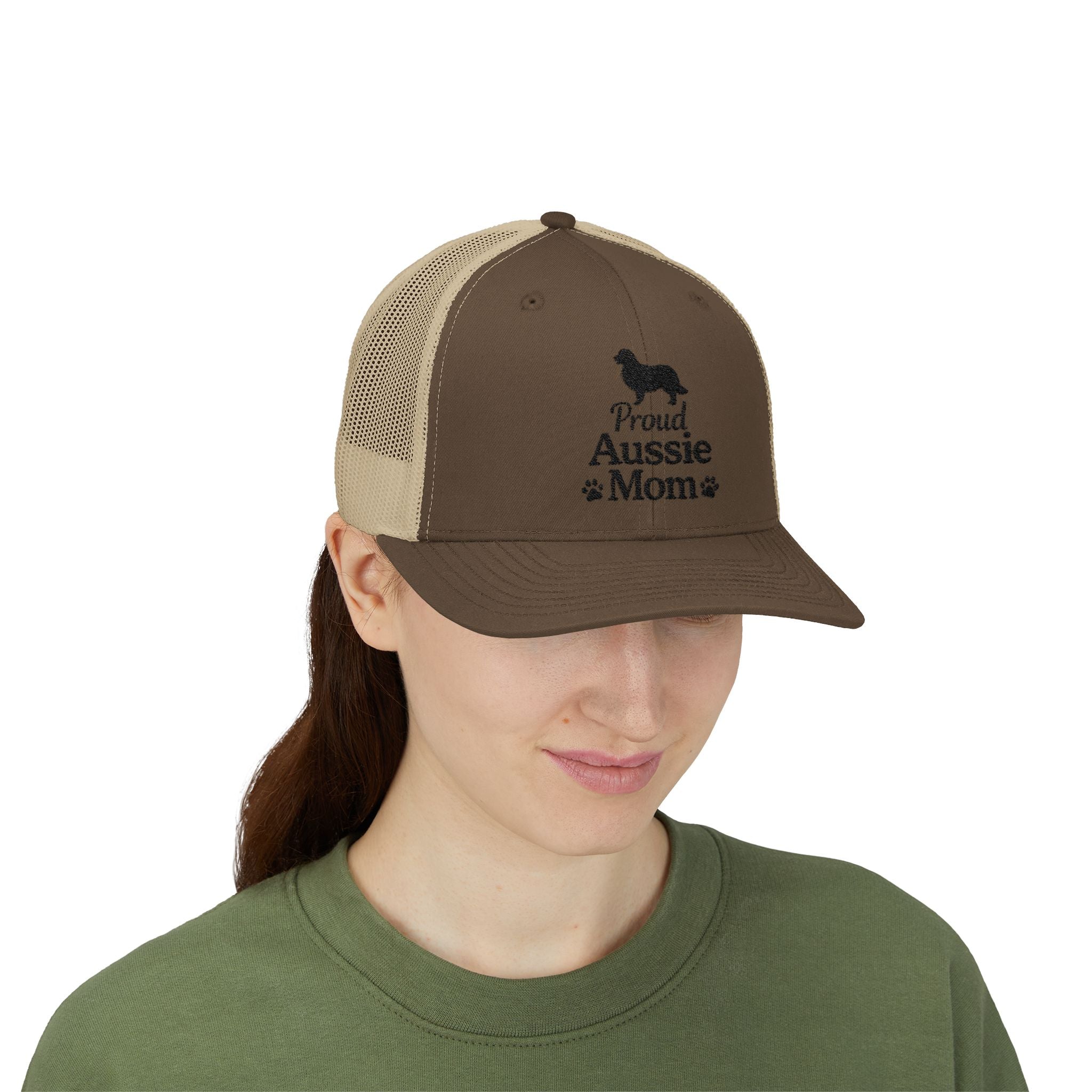 Proud Aussie Mom Trucker Hat – Australian Shepherd Dog Mom Cap, Aussie Lover Gift, Dog Mom Snapback