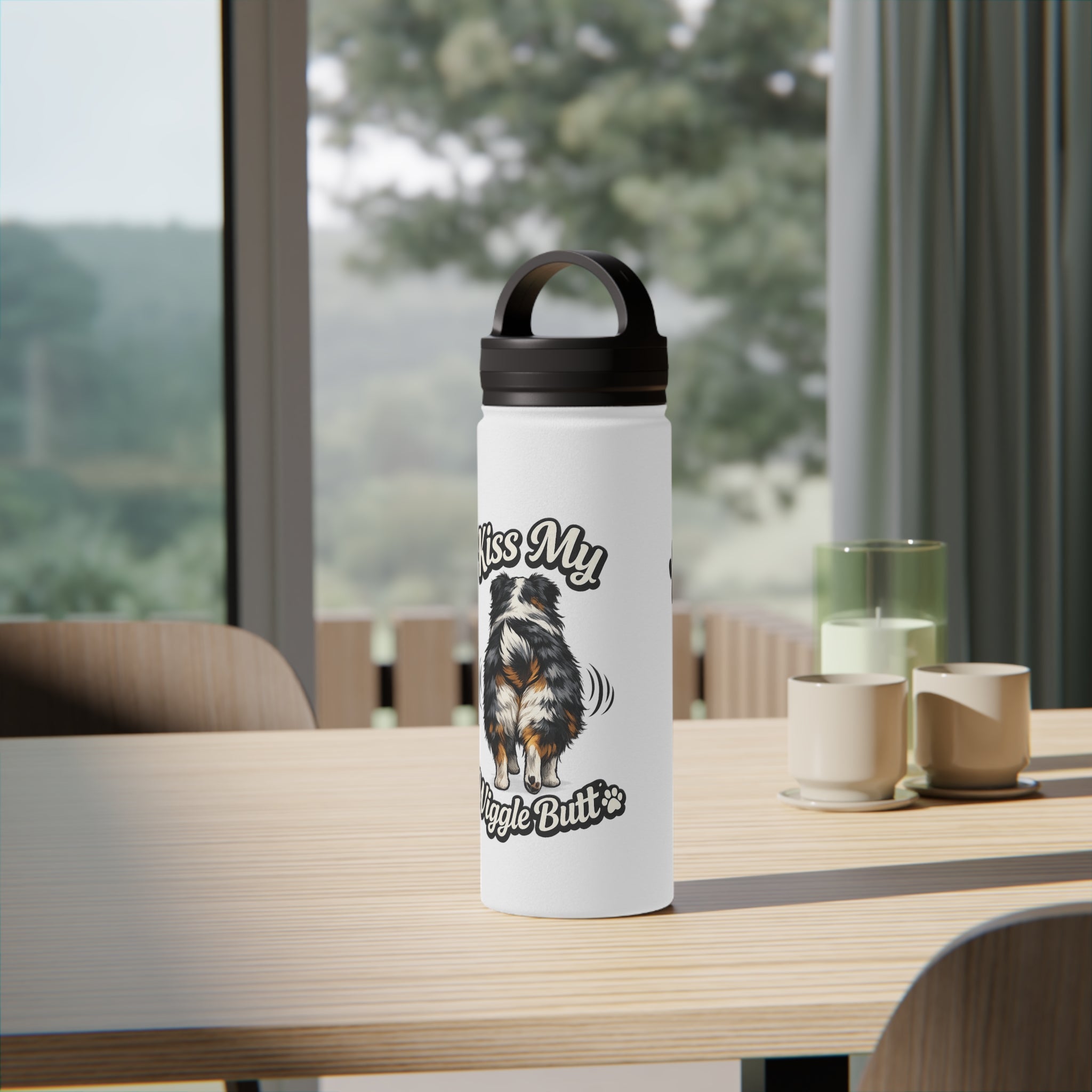 Kiss My Wiggle Butt Water Bottle | Aussie Dog Lover Gift | Australian Shepherd Funny Bottle | Dog Mom/Dad Hydration Bottle