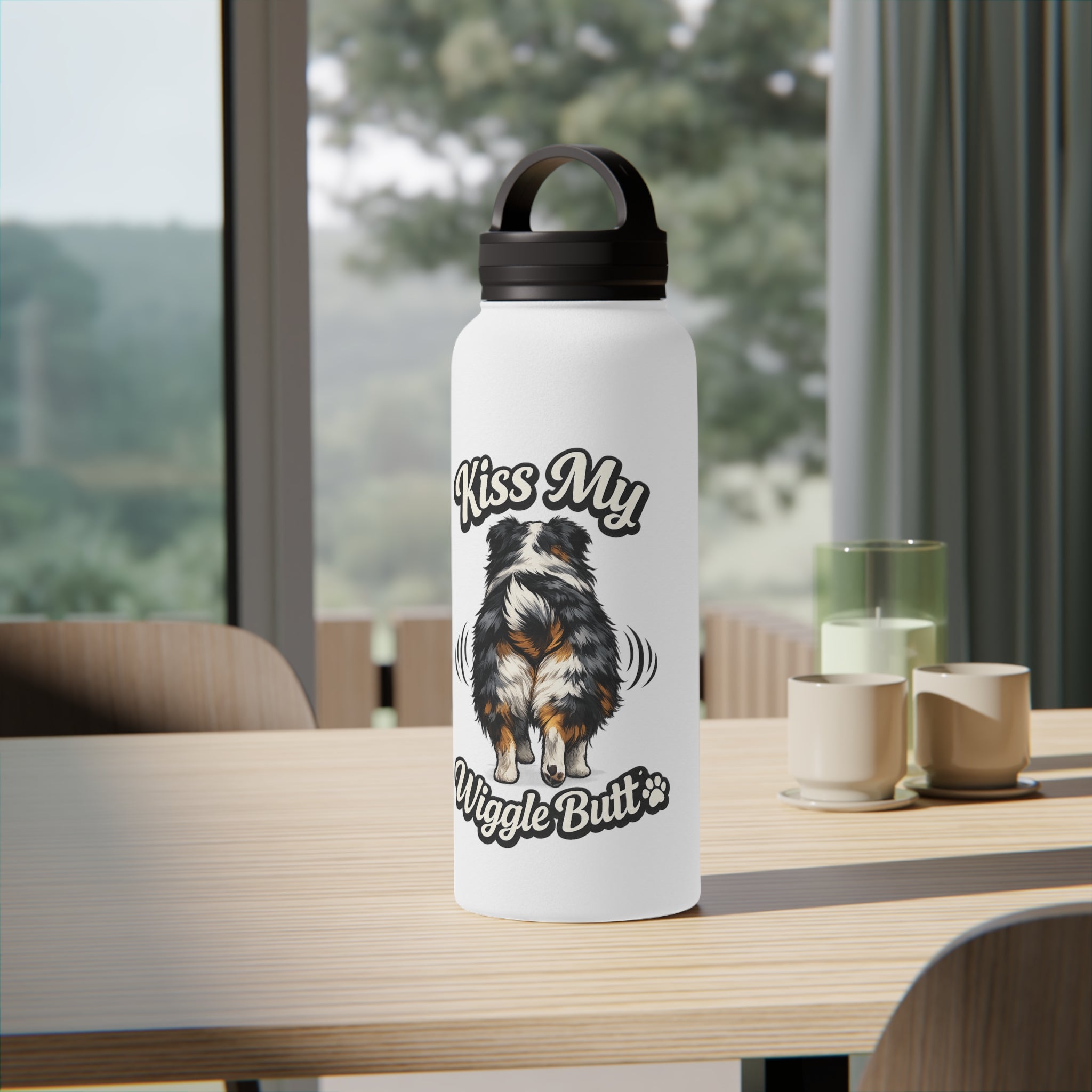 Kiss My Wiggle Butt Water Bottle | Aussie Dog Lover Gift | Australian Shepherd Funny Bottle | Dog Mom/Dad Hydration Bottle