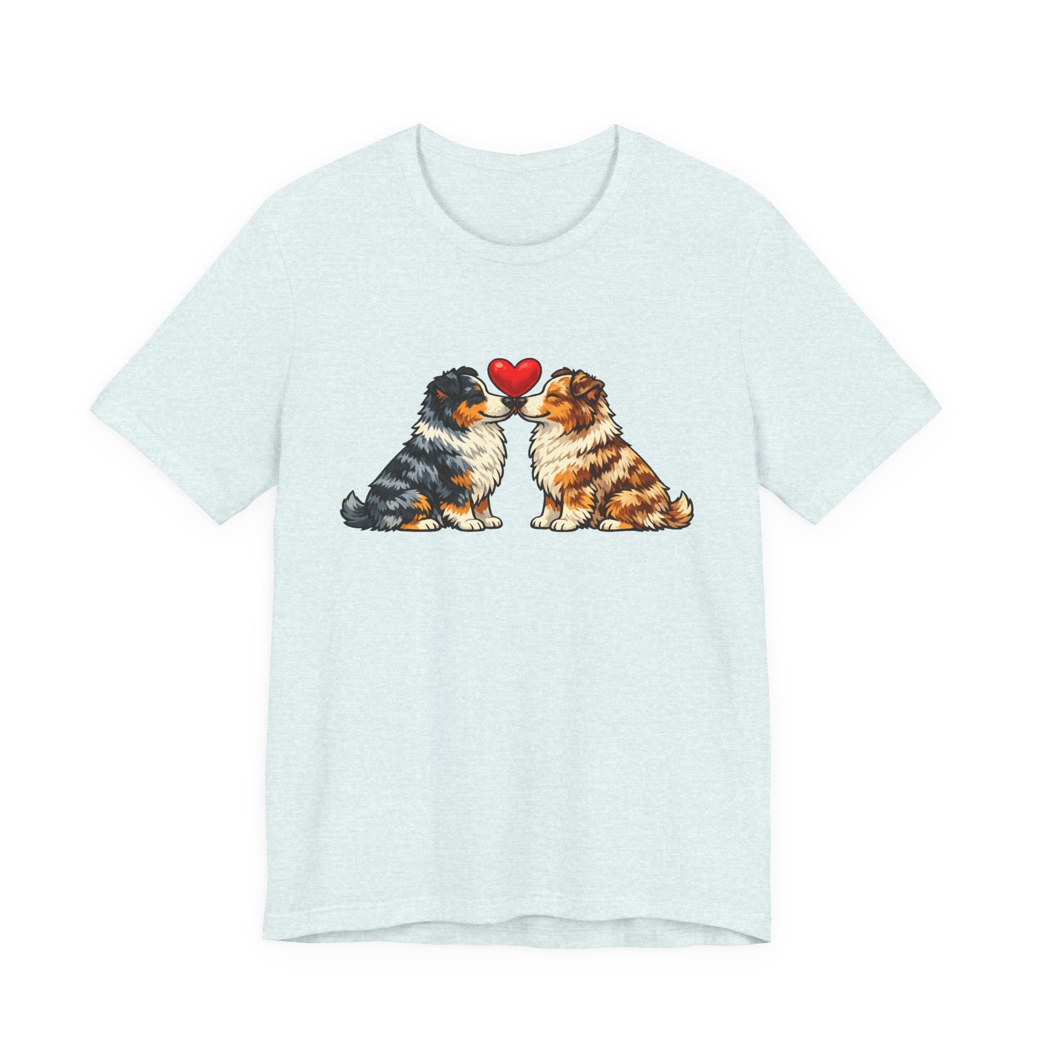 Australian Shepherd Kissing Puppies T-Shirt - Cute Dog Heart Tee