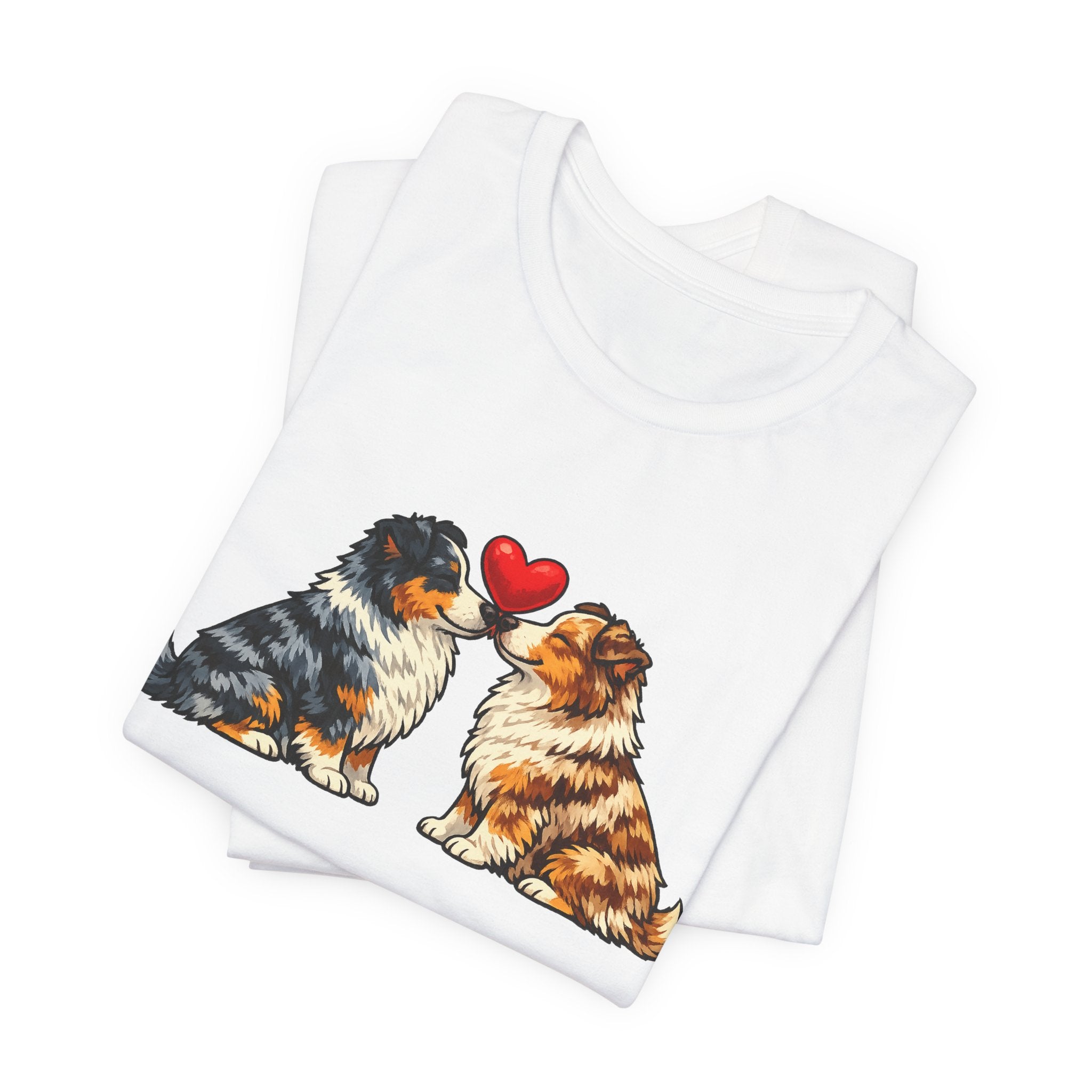 Australian Shepherd Kissing Puppies T-Shirt - Cute Dog Heart Tee
