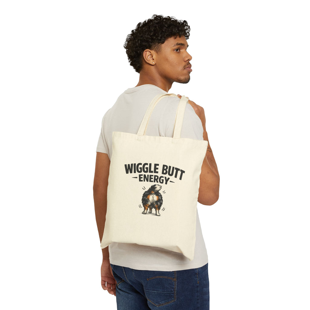 Wiggle Butt Energy Tote Bag – Funny Australian Shepherd Canvas Tote, Dog Lover Bag, Aussie Owner Gift