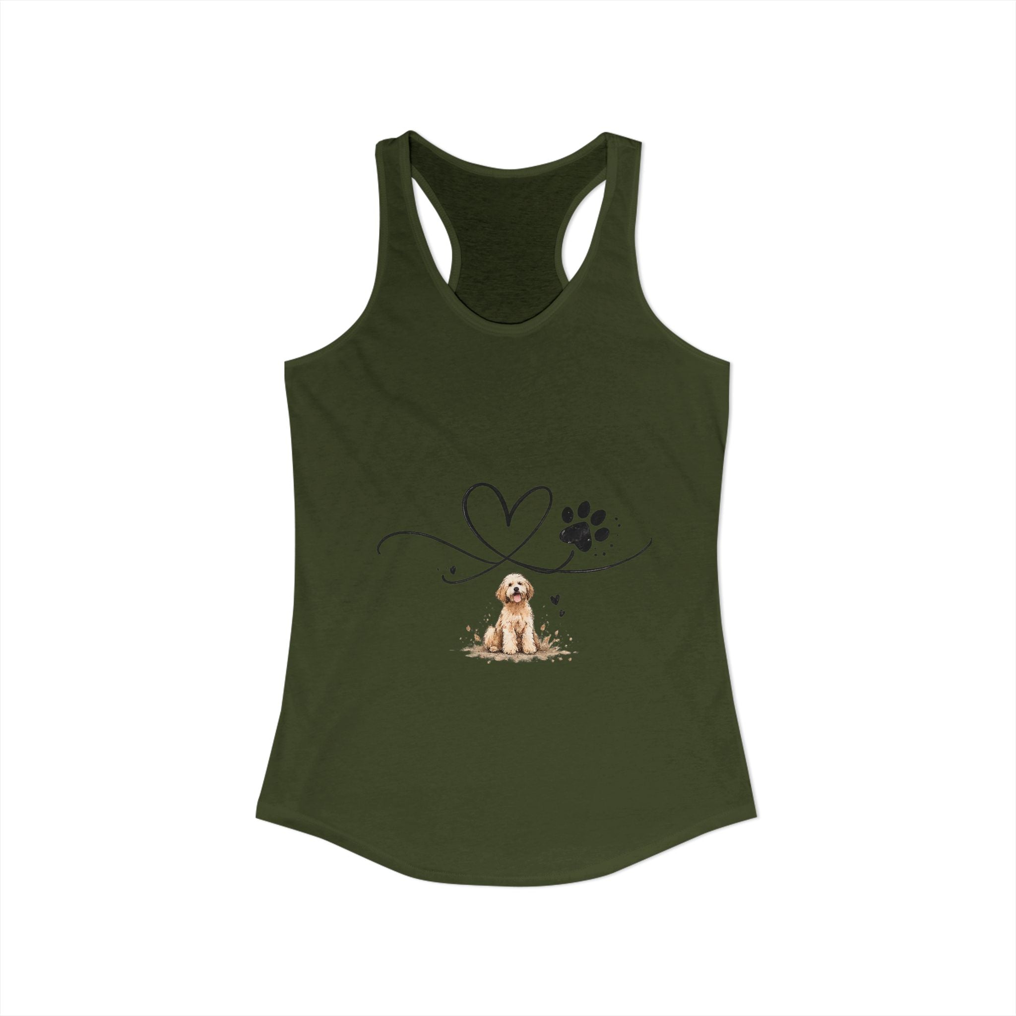 Cute Doodle Dog Mom Tank Top – Paw Print Heart Shirt, Goldendoodle Lover Gift, Racerback Tank