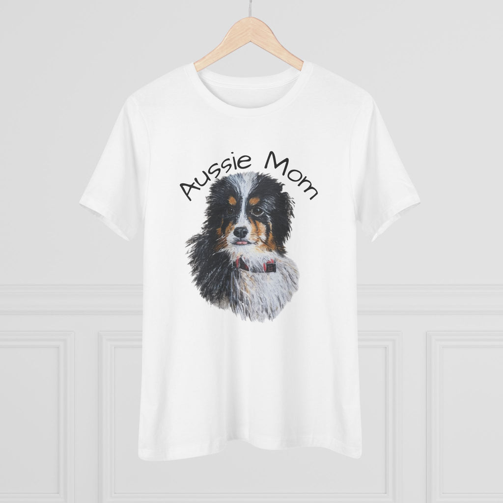 Aussie Mom Life Women's Cotton Tee — Australian Shepherd Portrait Dog Mom Shirt