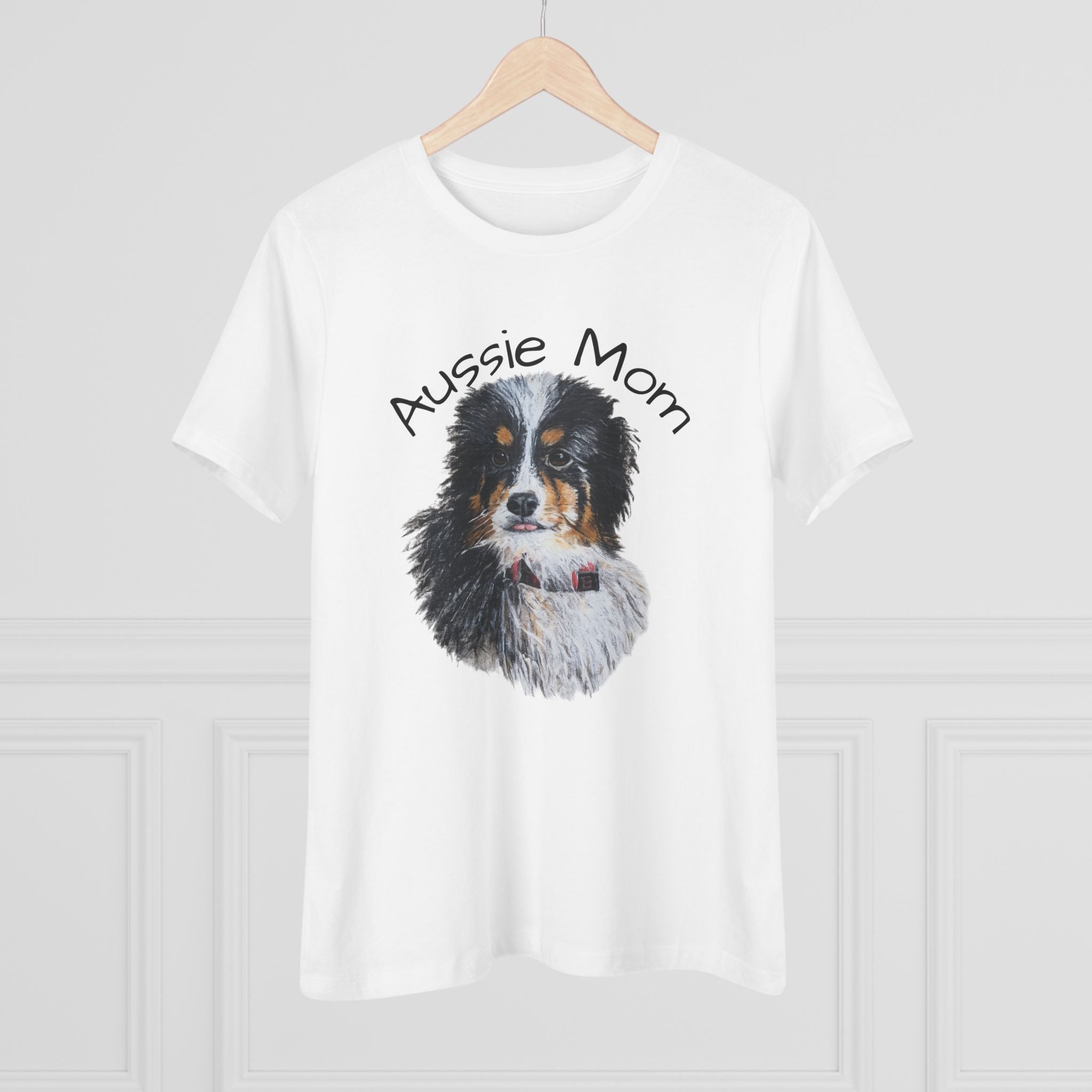 Aussie Mom Life Women's Cotton Tee — Australian Shepherd Portrait Dog Mom Shirt