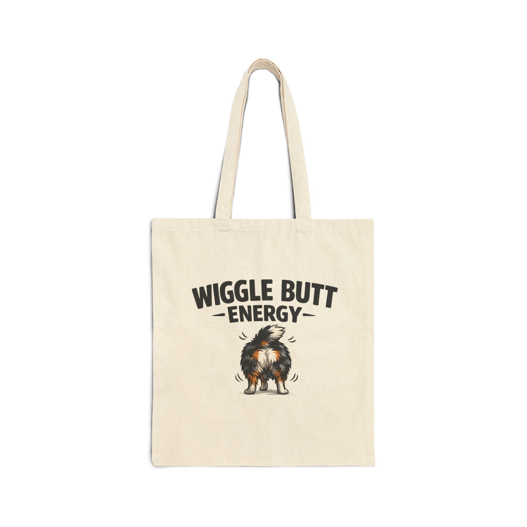Wiggle Butt Energy Tote Bag – Funny Australian Shepherd Canvas Tote, Dog Lover Bag, Aussie Owner Gift