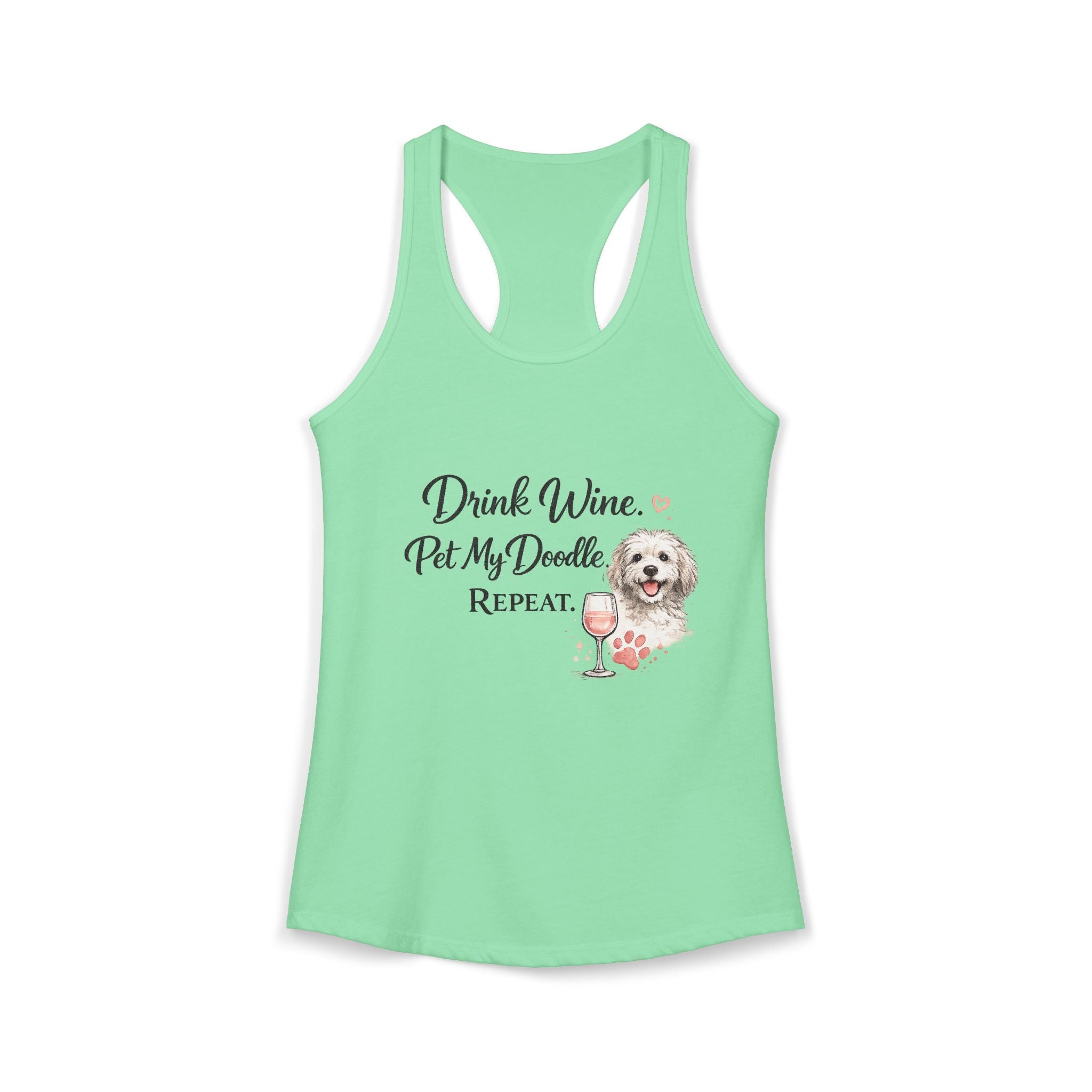 Drink Wine Pet My Doodle Repeat Tank Top – Funny Doodle Mom Shirt, Dog Lover Racerback Tank, Goldendoodle Dog Lover Gift