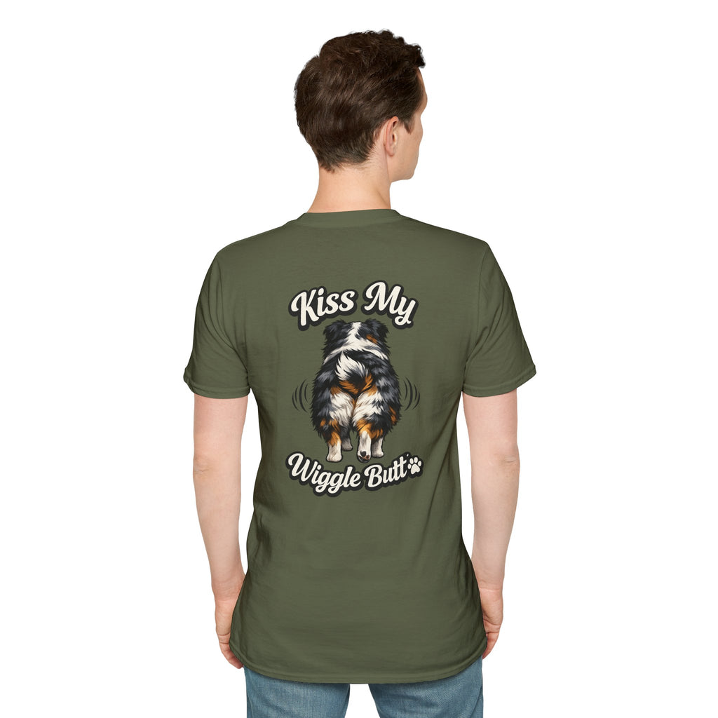 Kiss My Wiggle Butt Aussie Shirt | Australian Shepherd Funny Dog Tee | Aussie Mom Gift | Wiggle Butt Shirt