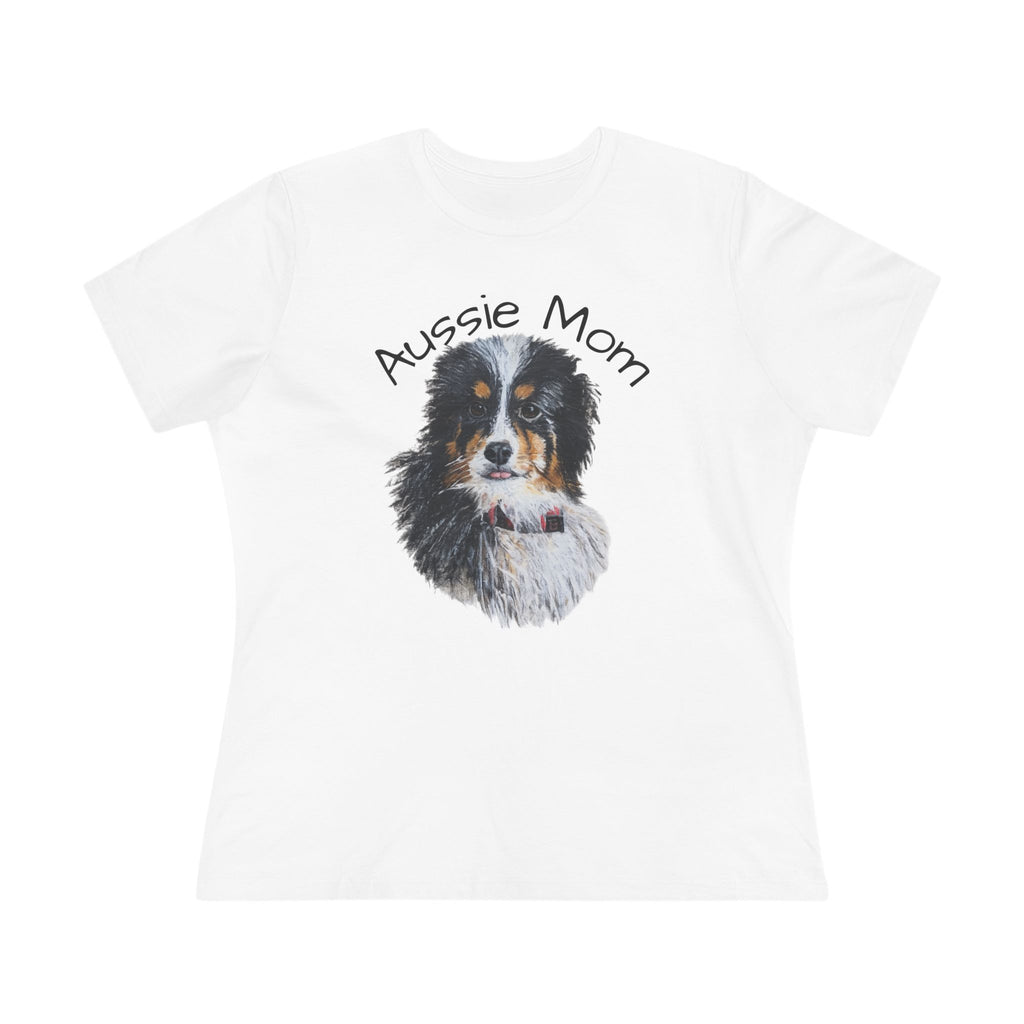 Aussie Mom Life Women's Cotton Tee — Australian Shepherd Portrait Dog Mom Shirt