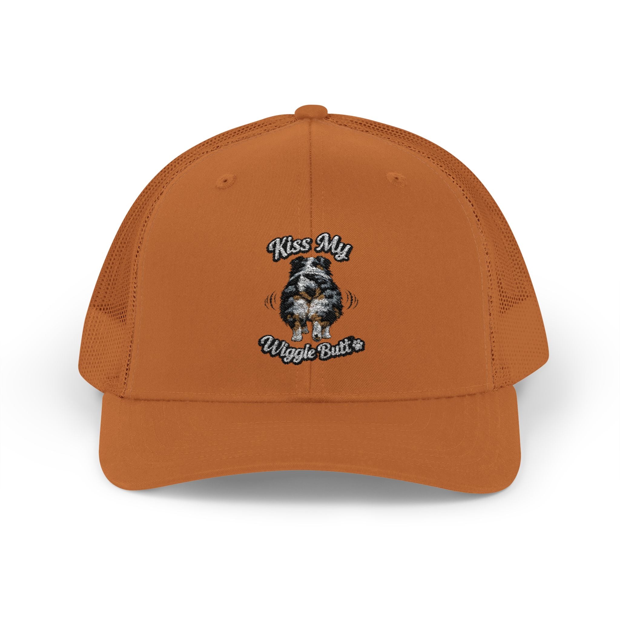 Kiss My Wiggle Butt Aussie Hat | Australian Shepherd Trucker Cap | Funny Dog Hat | Aussie Mom/Dad Gift