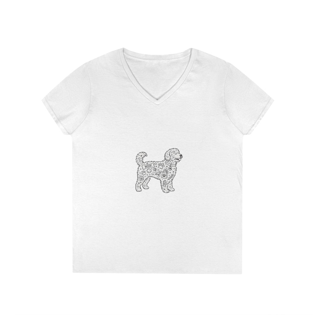 Golden  Doodle V-Neck Tee — Cute Dog Illustration T-Shirt for Women