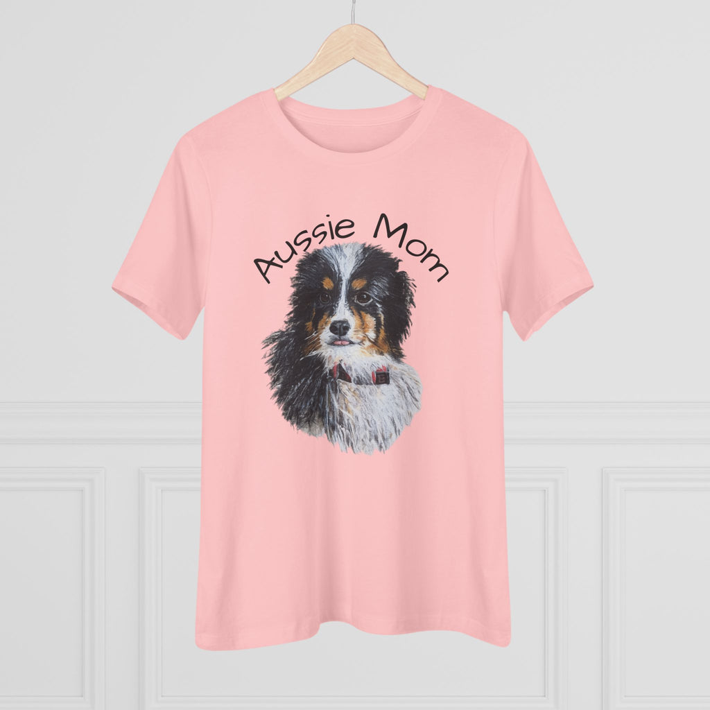 Aussie Mom Life Women's Cotton Tee — Australian Shepherd Portrait Dog Mom Shirt