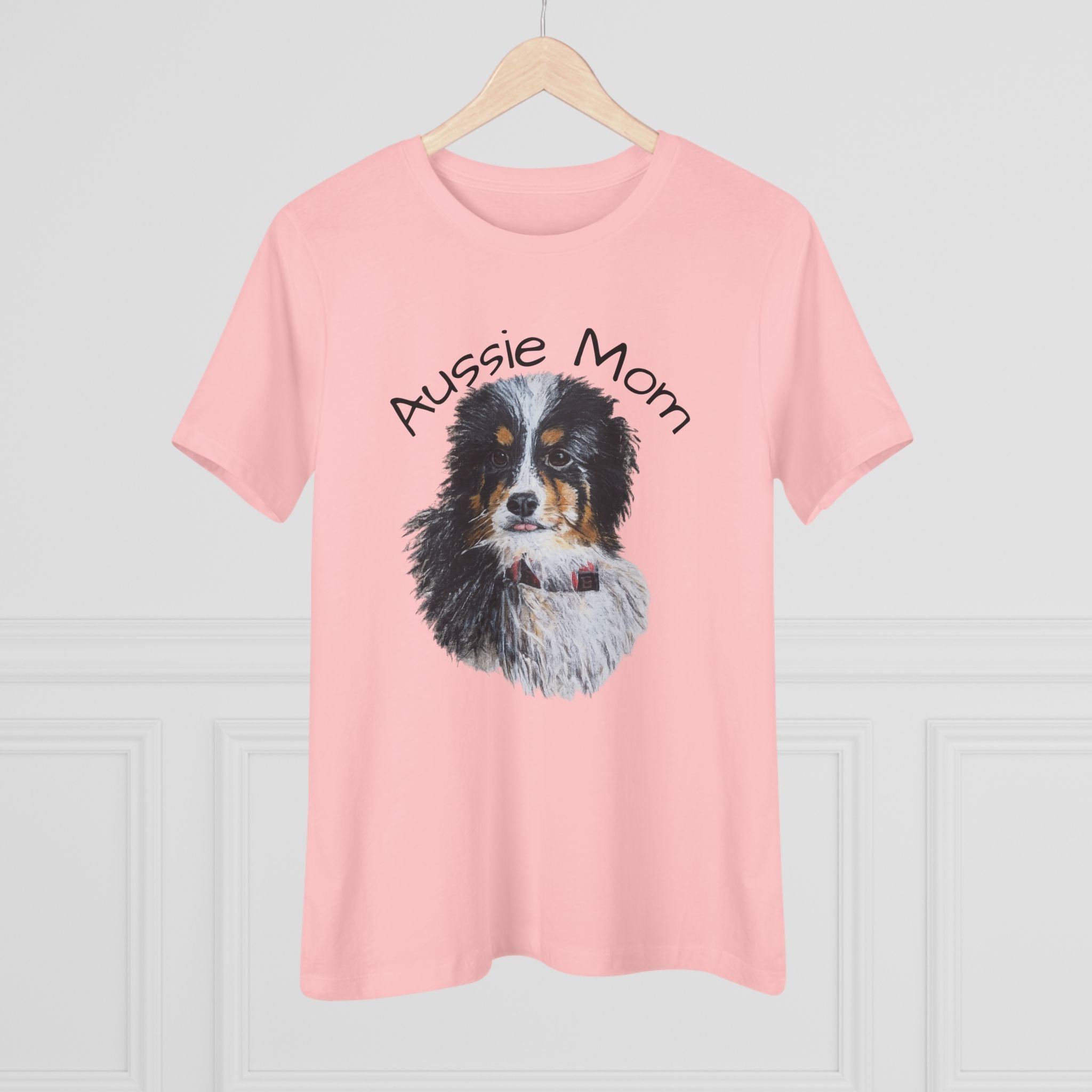 Aussie Mom Life Women's Cotton Tee — Australian Shepherd Portrait Dog Mom Shirt