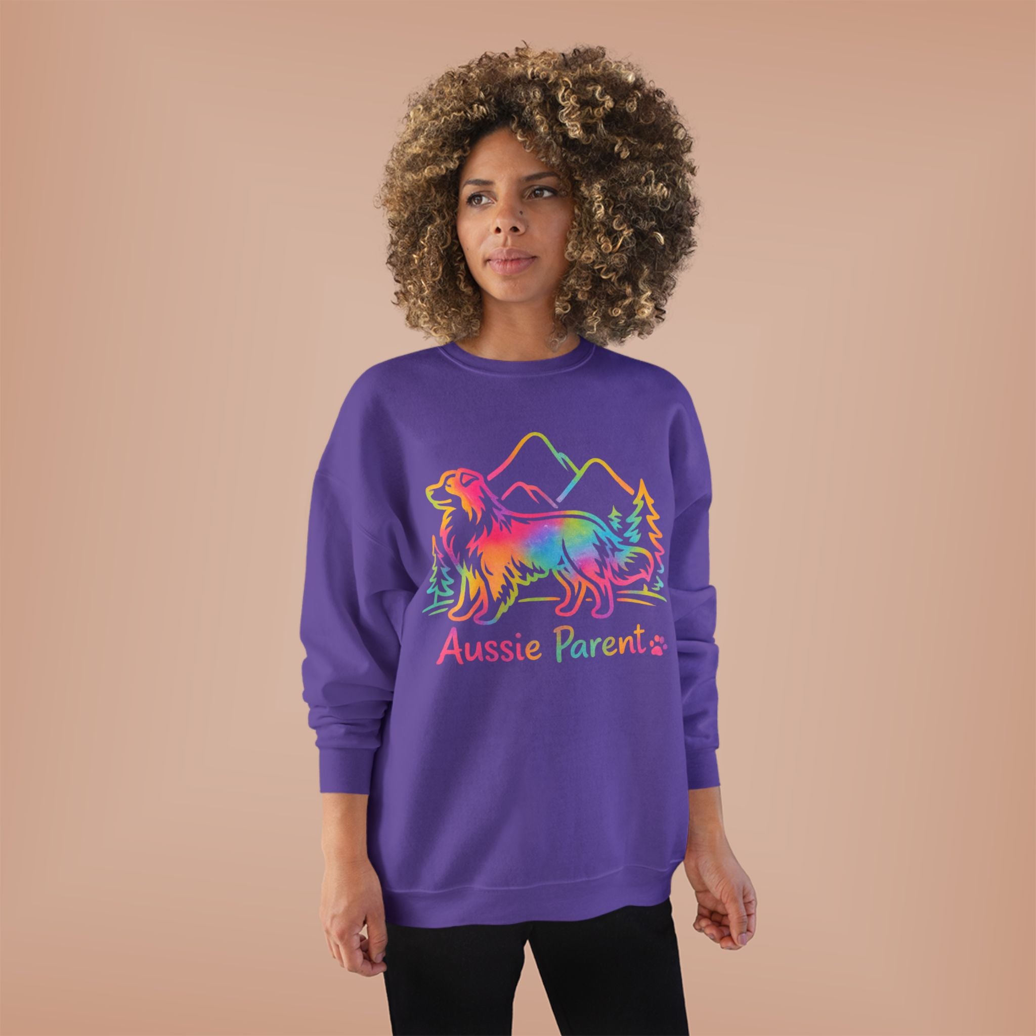 Aussie Parent Rainbow Sweatshirt – Australian Shepherd Dog Lover Crewneck, Aussie Mom Dad Gift, Colorful Dog Owner Pullover