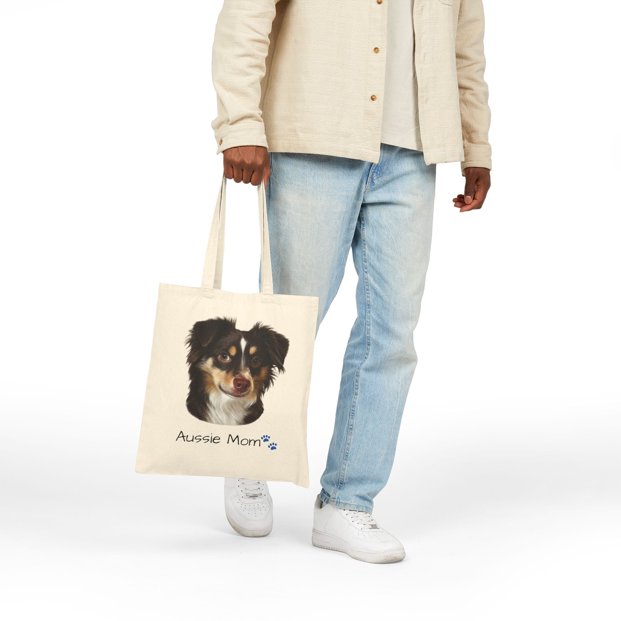 Aussie Mom Tote Bag – Australian Shepherd Dog Lover Canvas Tote, Cute Dog Mom Gift, Everyday Dog Owner Bag